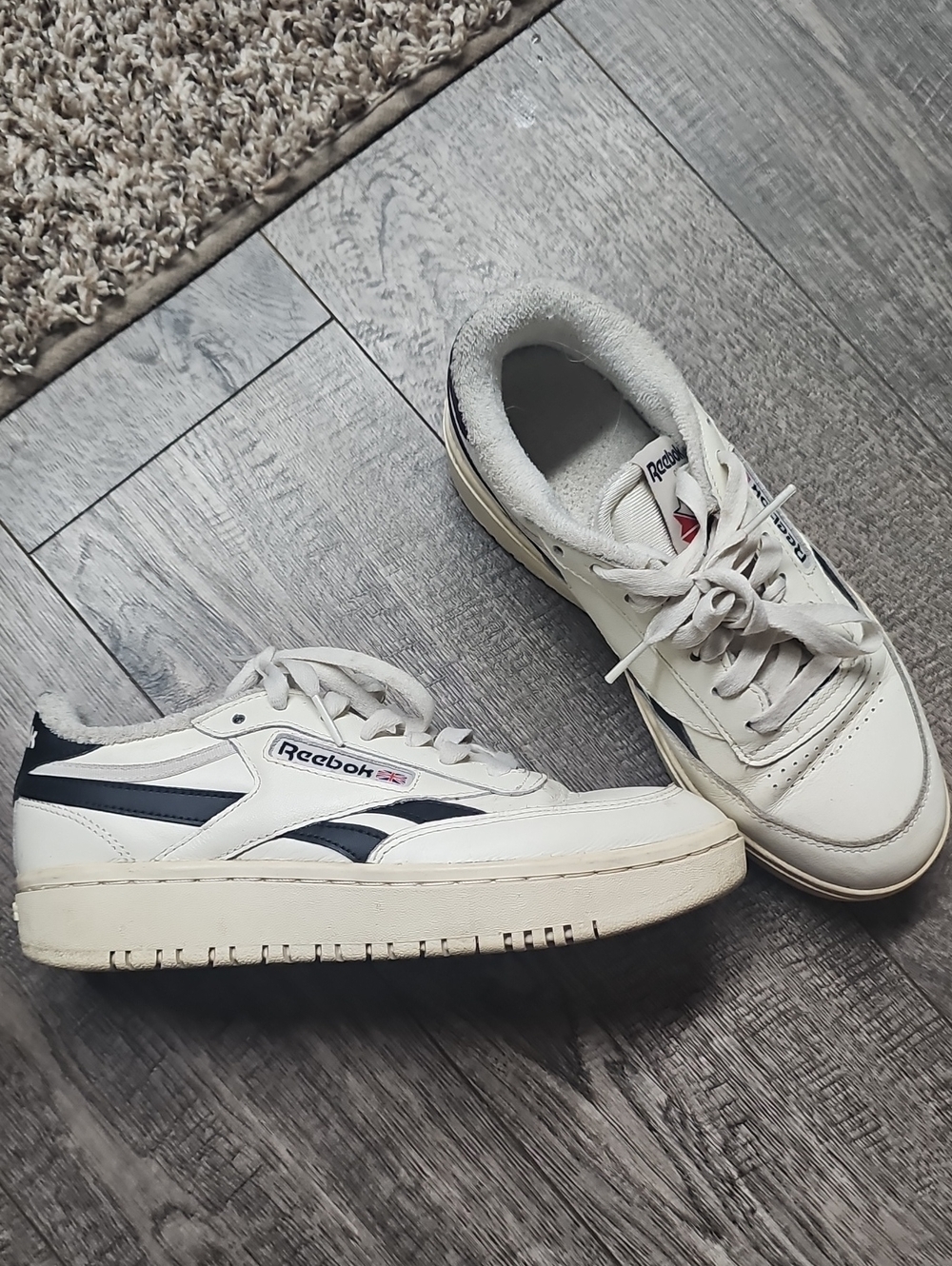 Reebok White and Navy Low-Top Sneakers